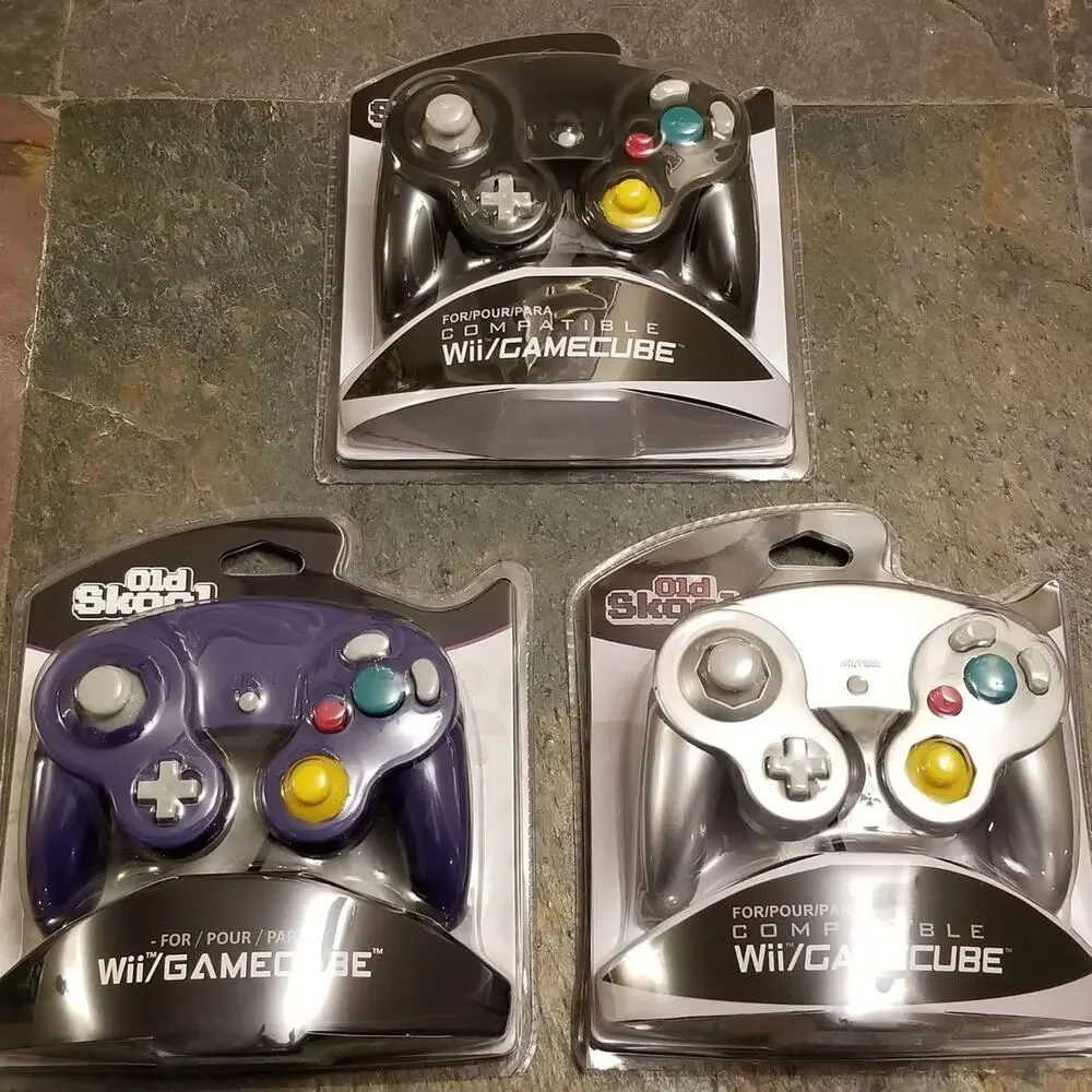 3 Gamecube Controllers - 3 Colors Bundle (NEW) - Purple Silver Black - Nintendo